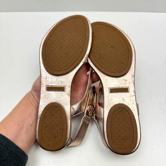 Tory Burch | Minnie Metallic Rose Gold Flat Slingback Flip Flop Travel Sandals - Picture 13 of 13